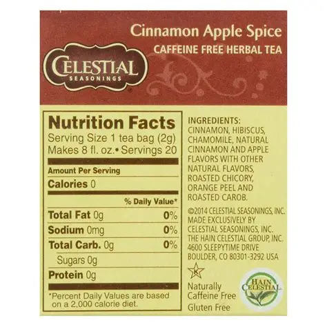 Back of Celestial Seasonings Cinnamon Apple Spice